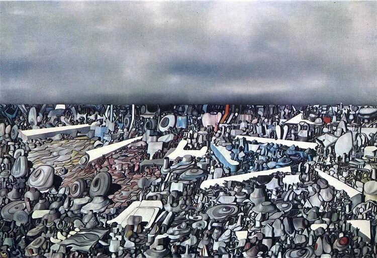 Multiplication of the Arcs (1954) by Yves Tanguy reflects a dreamlike, otherworldly landscape filled with abstract.