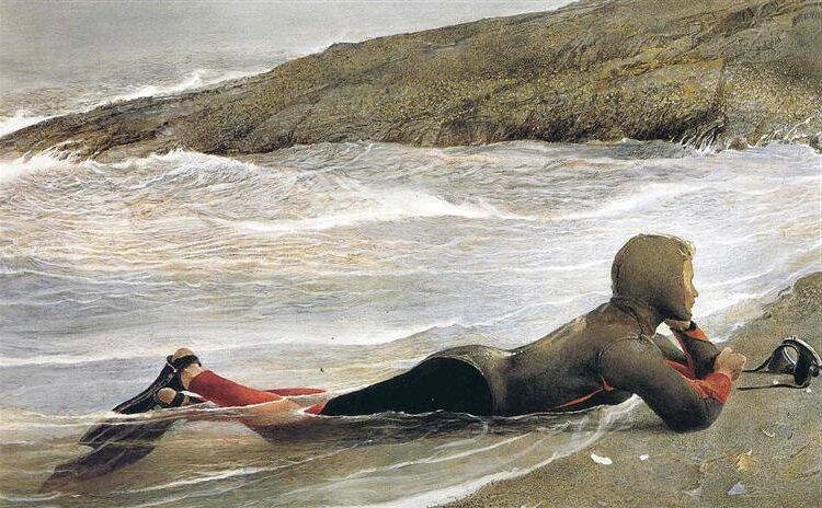 Scuba, 1994 by Andrew Wyeth captures Wyeth’s signature realism.