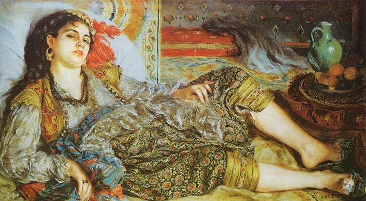Odalisque (An Algerian Woman) (1870) by Pierre Auguste Renoir reflects the 19th-century European fascination with Orientalism.