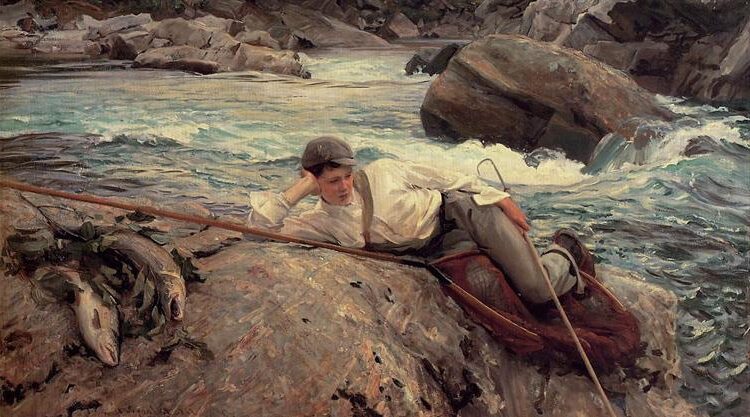 On His Holidays, Norway (1901) by  John Singer Sargent captures a tranquil and introspective moment.