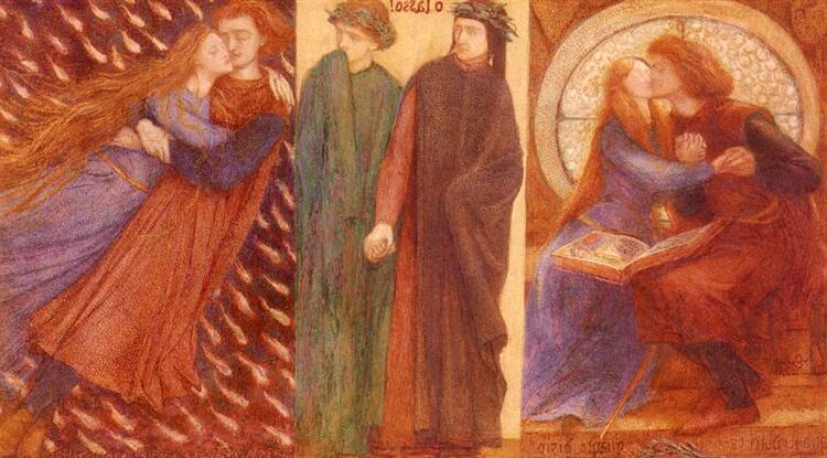 Paolo And Francesca Da Rimini (1855) by Dante Gabriel Rossetti reflects the tragic love story from Dante’s Inferno.