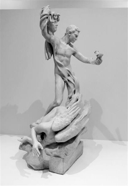 Persée et la Gorgone (1902) by Camille Claudel reflects a dramatic moment from Greek mythology, depicting the hero Perseus as he triumphs over the Gorgon, Medusa