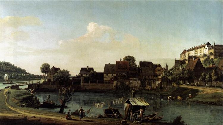 Pirna Seen from the Harbour Town (c. 1754) by Bernardo Bellotto reflects the artist’s precision in depicting urban landscapes.