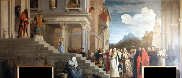 Presentation of the Virgin at the Temple (1539) by Titian reflects the grandeur of religious devotion and the power of faith.