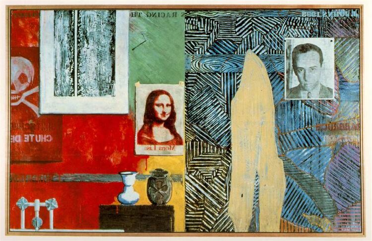 Racing Thoughts, 1983, by Jasper Johns reflects the stream-of-consciousness nature of memory and perception through a collage of personal symbols.