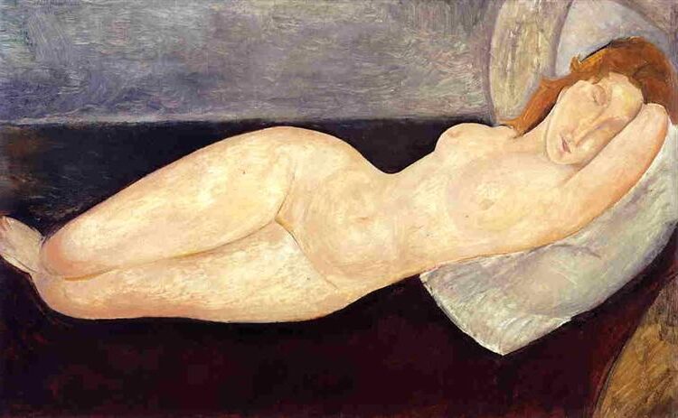 Reclining Nude with Head Resting on Right Arm (1919) reflects sensuality, elegance, and a deep sense of introspection.