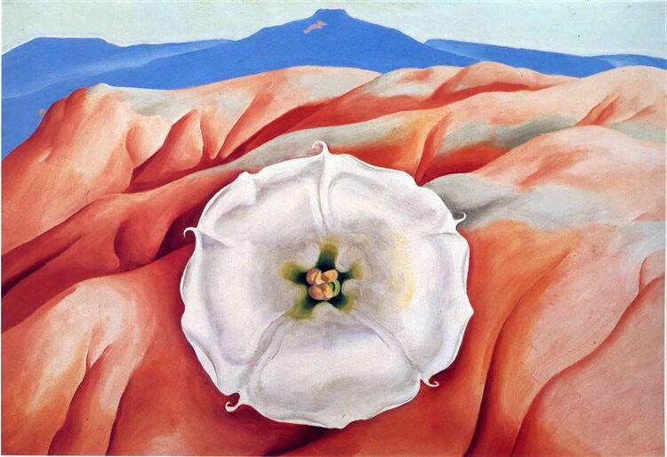 Red Hills and White Flower II reflects O’Keeffe’s deep connection to the landscapes of the American Southwest. 