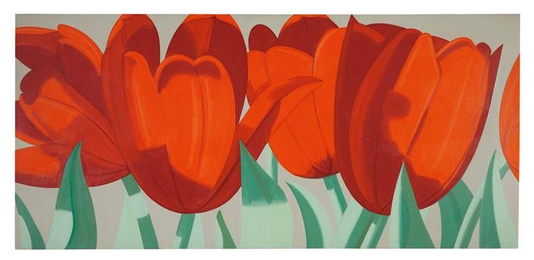 Red Tulips, 1967, by Alex Katz  reflects the artist’s signature focus on bold simplicity and flat color to celebrate nature’s elegance.