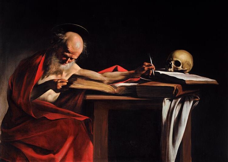 Saint Jerome Writing (c.1605) by Caravaggio reflects the aged saint deep in contemplation as he writes