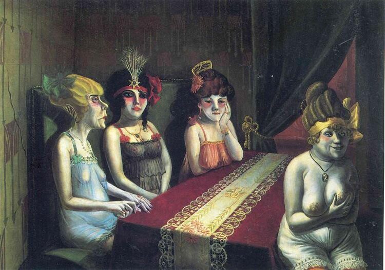 Salon, 1927, by Otto Dix reflects the decadence and extravagance of Weimar-era society.