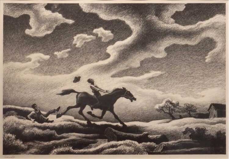 Spring Tryout (1946) reflects the energy and determination of rural American life, depicting a young rider struggling to tame a horse