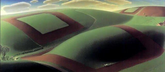 Spring Turning, 1936 by Grant Wood reflects the rhythmic transformation of the rural landscape as winter gives way to spring.