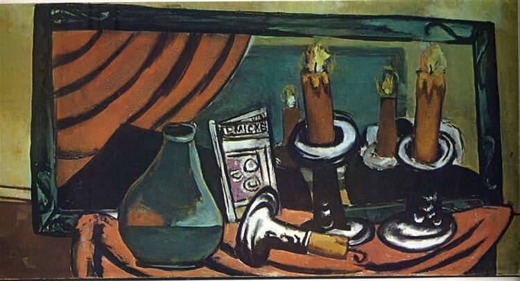 Still Life with Candles and Mirror, 1930, by Max Beckmann reflects a sense of mystery and introspection.