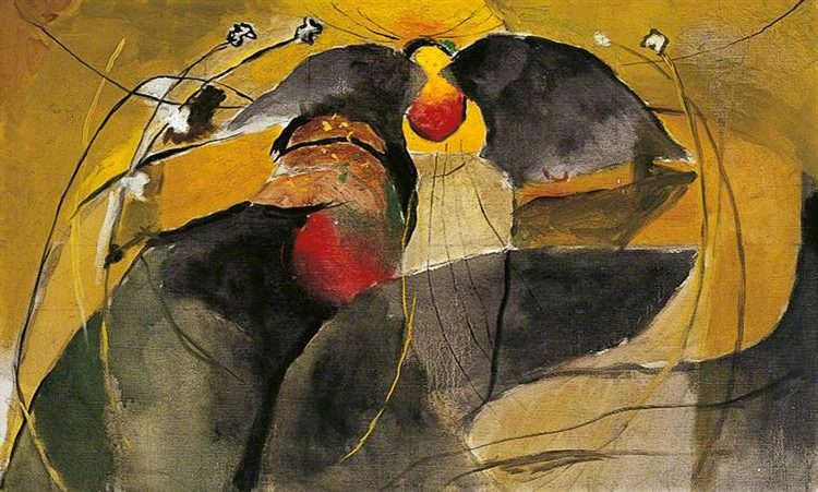 Sunrise Between Hedges, 1939, by Graham Sutherland reflects the interplay of light and shadow in a rural landscape.