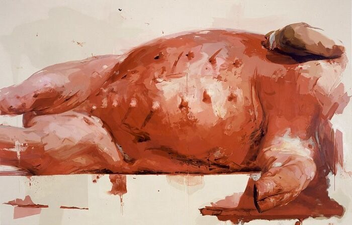 Suspension (2002-2003) reflects a powerful exploration of the human body in a state of tension, focusing on vulnerability