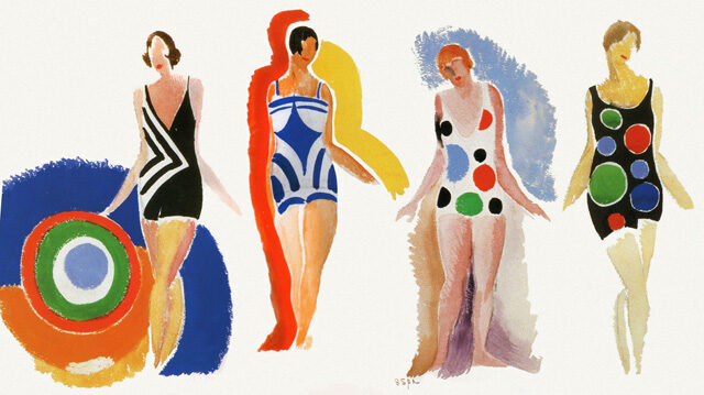 Swimsuits by Sonia Delaunay reflects her innovative approach to fashion and textile design.