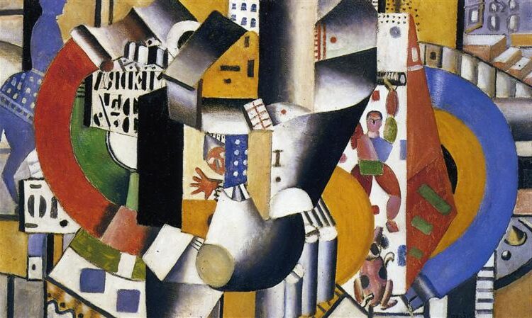 The Circus (Le Cirque, 1918) by Fernand Léger reflects the lively and chaotic atmosphere of the circus.