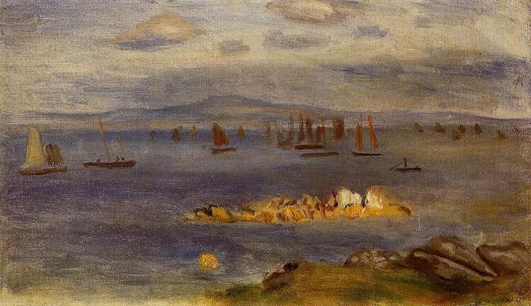 The Coast of Brittany, Fishing Boats (c. 1878) captures the dynamic atmosphere of the Brittany coast.