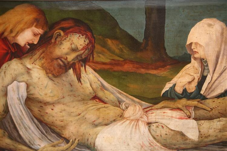 The Entombment (detail from the Isenheim Altarpiece) (c. 1512–1516) reflects themes of suffering and redemption.