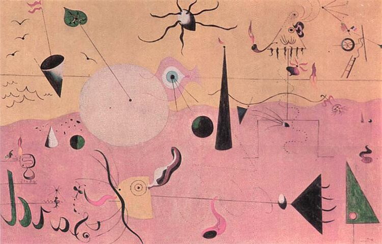 The Hunter, 1923–1924 by Joan Miró reflects a surreal and symbolic interpretation of a Catalan landscape.
