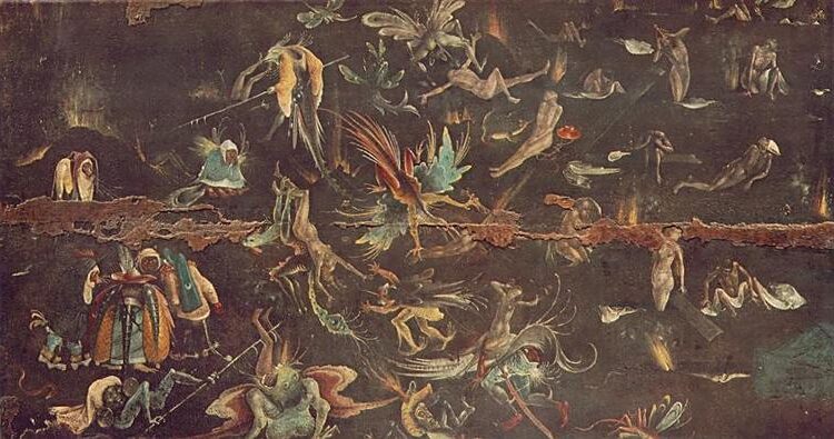 The Last Judgment (detail) (c. 1480) by Hieronymus Bosch reflects themes of divine justice, moral reckoning, and the consequences of sin.