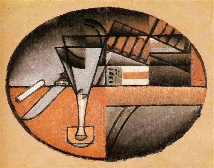 The Packet of Cigars (1912) reflects a Cubist interpretation of a simple still life, focusing on a packet of cigars alongside other objects