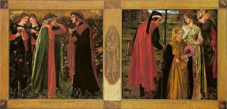 The Salutation of Beatrice 1859 reflects his fascination with Dante Alighieri’s Vita Nuova.