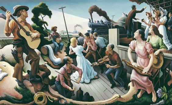 The Sources of Country Music, 1975 by Thomas Hart Benton captures the spirit and diversity of country music's origins.