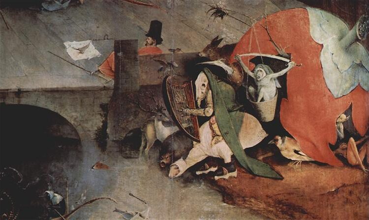 The Temptation of St. Anthony (detail) (1460–1516) reflects themes of spiritual endurance, demonic temptation, and the struggle between faith and sin.