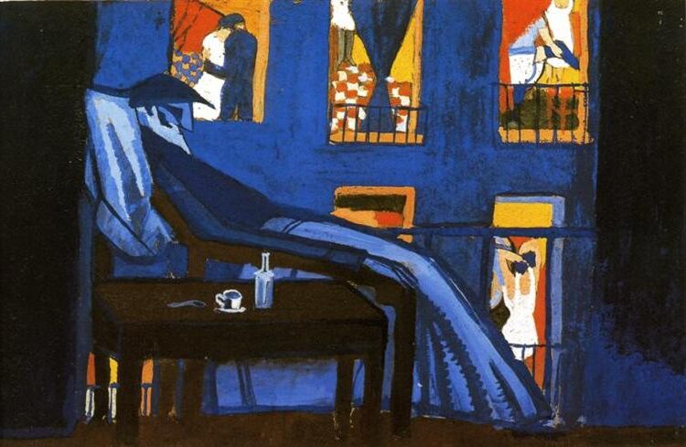 The Voyeur (c.1921) reflects an early exploration of voyeurism and human curiosity