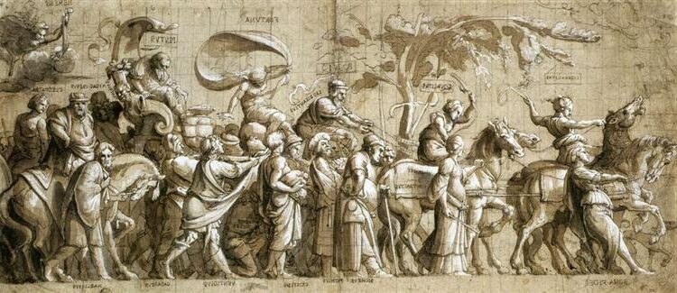 Triumph of Wealth (c. 1533) by Hans Holbein the Younger reflects themes of materialism and corruption.