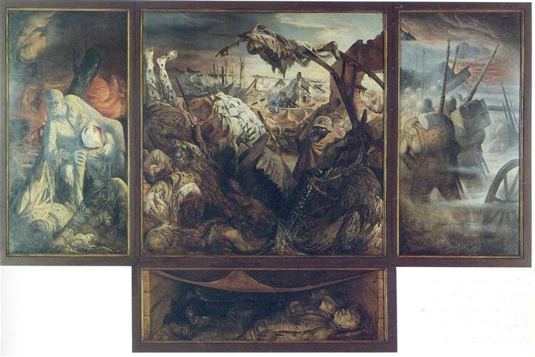 War, 1932, by Otto Dix reflects the looming threat of conflict and the lingering trauma of World War I.