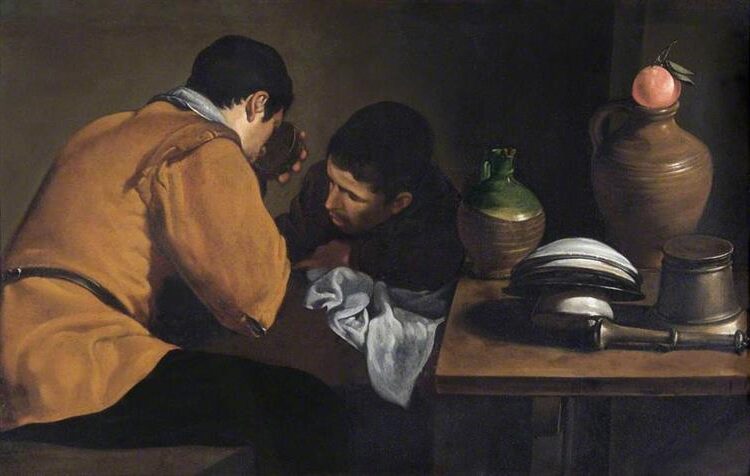 Two Young Men Eating at a Humble Table (c. 1622) reflects Velázquez's early mastery of realism and genre painting