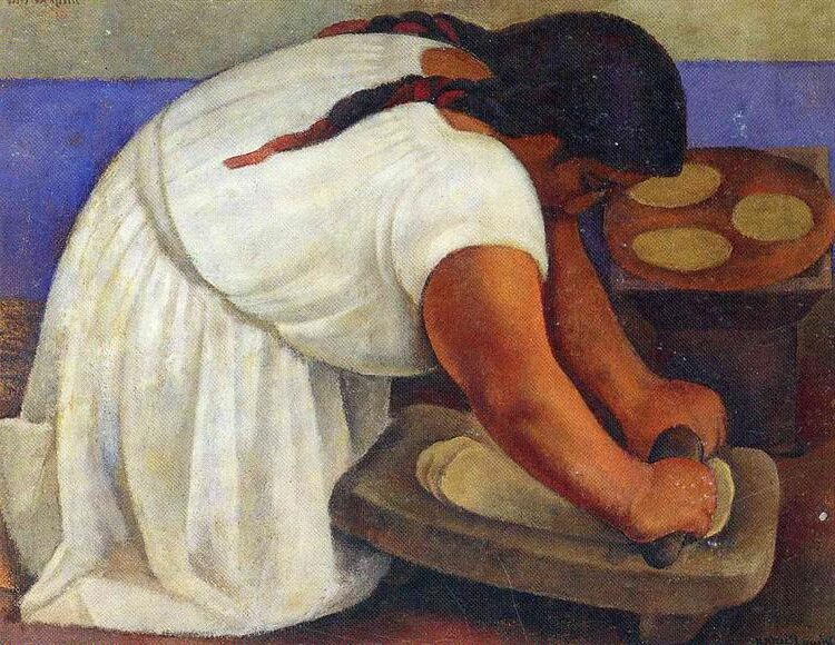 Woman Grinding Maize (1924) by Diego Rivera reflects the artist's deep connection to Mexican culture and his commitment to depicting everyday life through a bold, realist lens