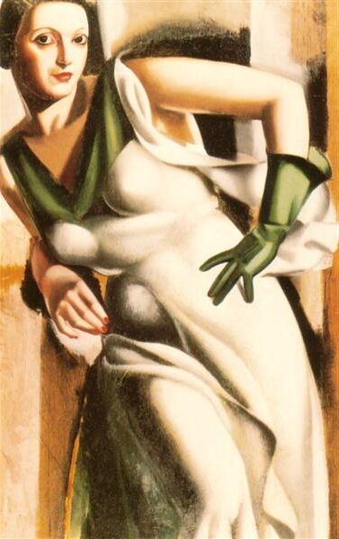 Woman with a Green Glove (1928) reflects a fashionable woman elegantly posed with a striking green glove