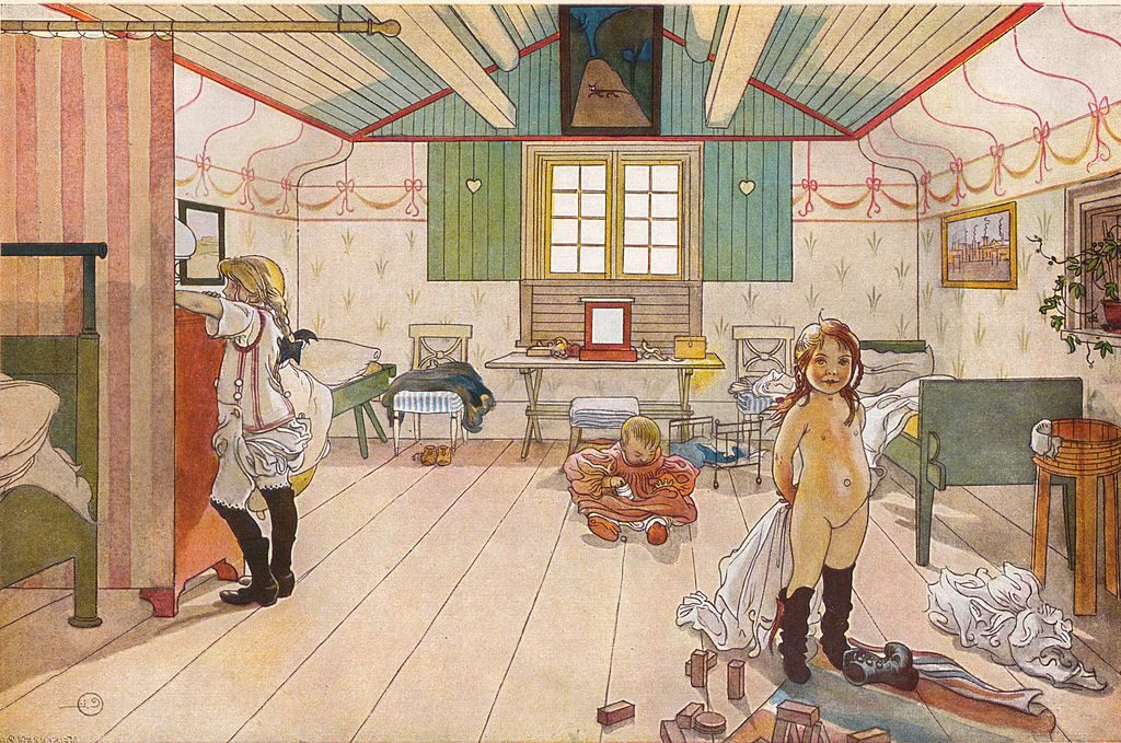Mamma's and the Small Girls' Room, 1897 by Carl Larsson reflects the intimacy and tenderness of family life. 