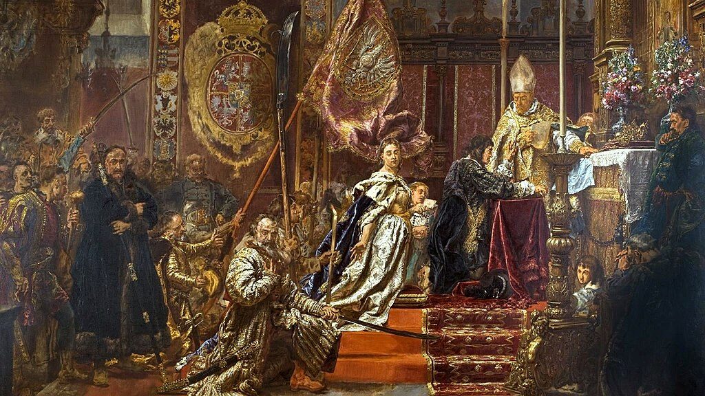 Oath of Jan Kazimierz (1893) by Jan Matejko reflects a pivotal moment in Polish history when King Jan II Kazimierz pledged allegiance to the Virgin Mary during the Swedish Deluge in 1656.