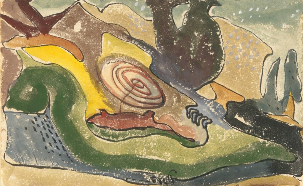 Beach, 1940, by Arthur Dove  reflects the rhythmic energy and natural essence of the shoreline through fluid abstraction and earthy tones.