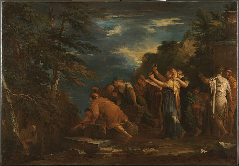 Pythagoras Emerging from the Underworld (1662) by Salvator Rosa  reflects the artist's interest in combining mythology with dramatic.