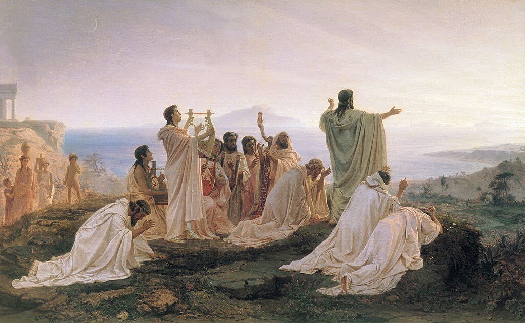Pythagoreans Celebrate the Sunrise, 1869 by Fyodor Bronnikov  reflects a harmony between humanity and the cosmos.