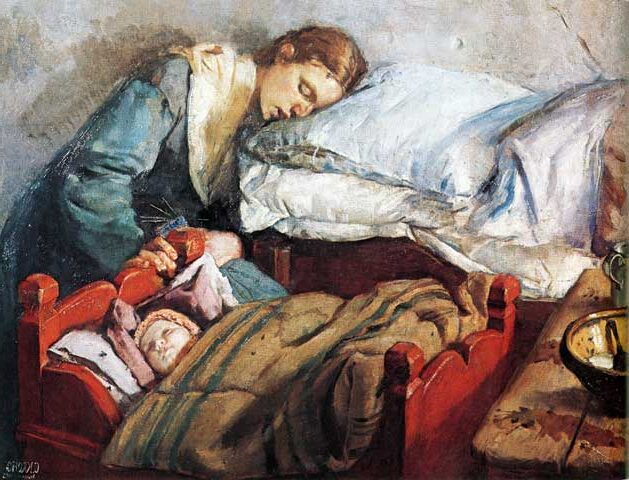 Sleeping Mother with Child, 1883 by Christian Krohg reflects themes of maternal love, exhaustion, and the hardships of everyday life.