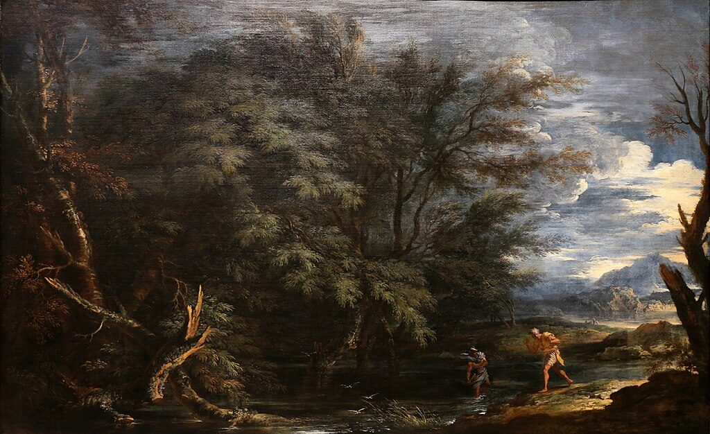 Mercury and the Dishonest Woodsman (ca. 1663) exemplifies Rosa’s ability to fuse mythological narratives with emotional intensity and rich visual storytelling.