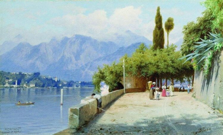 View of Lake Como, 1897 by Fyodor Bronnikov  conveys a sense of stillness and timelessness.